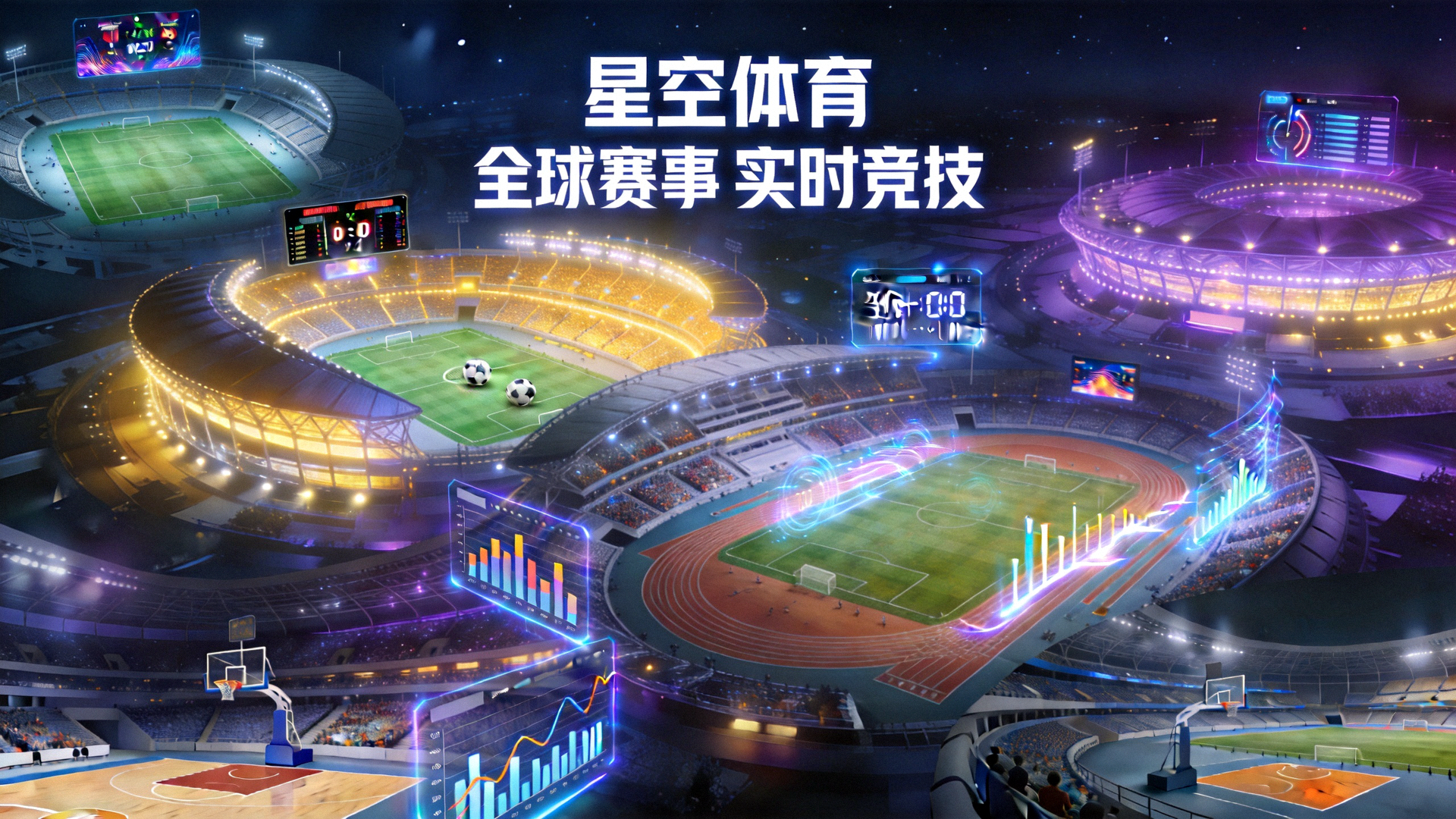 现代化综合体育场馆璀璨灯光全景及大型赛事看台氛围
